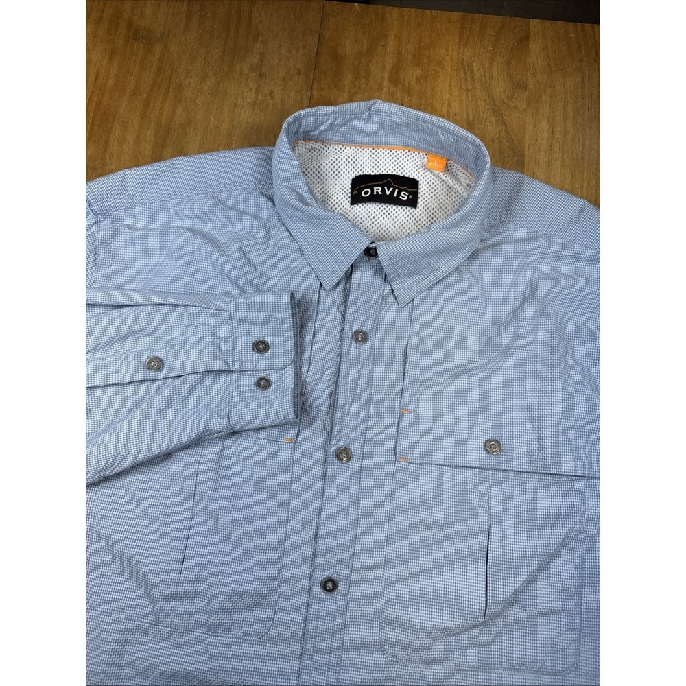 Orvis Trout Bum Long Sleeve Vented Fishing Shirt Men's L Blue Lightweight Tech